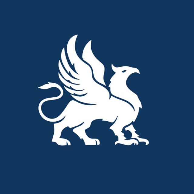 the white lion logo on a blue background
